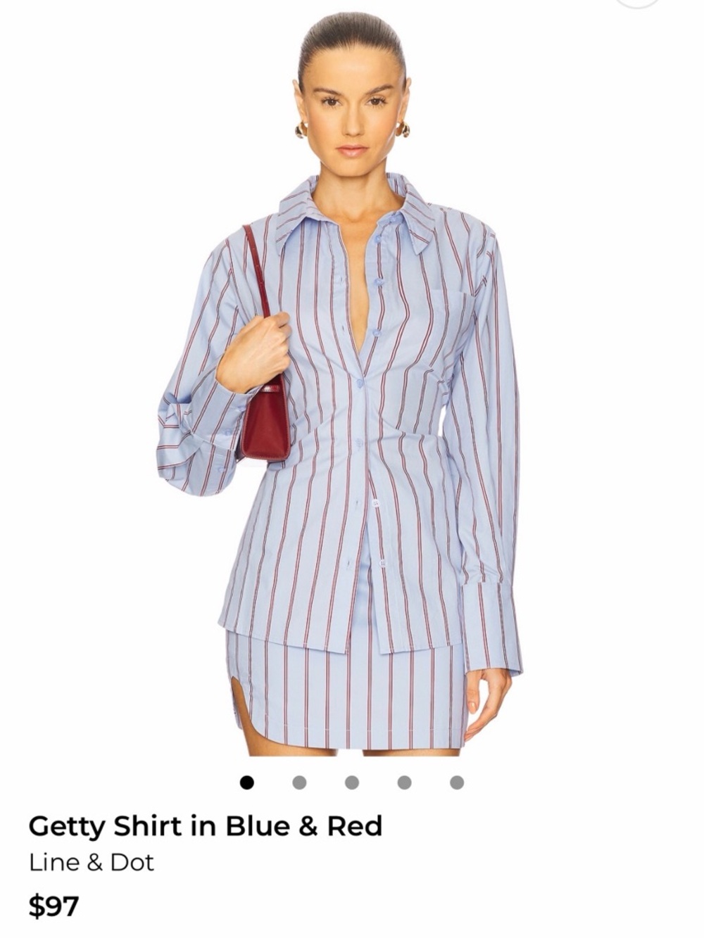 Line & Dot Blue and Red Vertical-Stripe Button Shirt